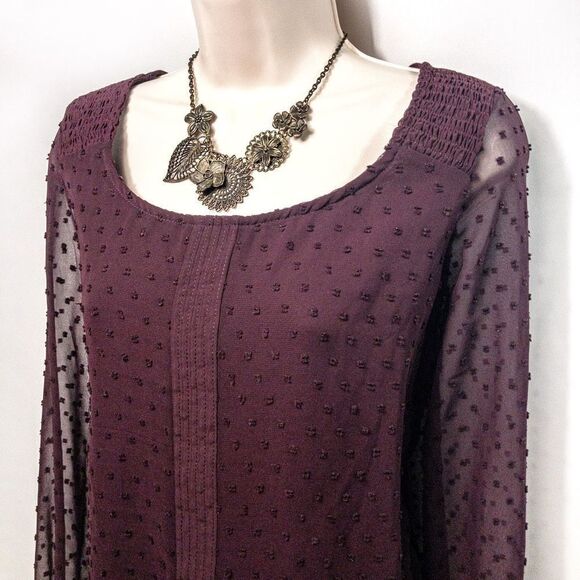 Burgundy Swiss Dot Layered Blouse by Lauren Conrad Size S - Picture 3 of 10
